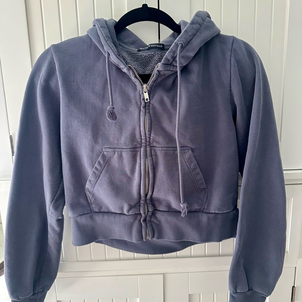 Brandy Melville Cropped Zip Hoodie Slate Blue